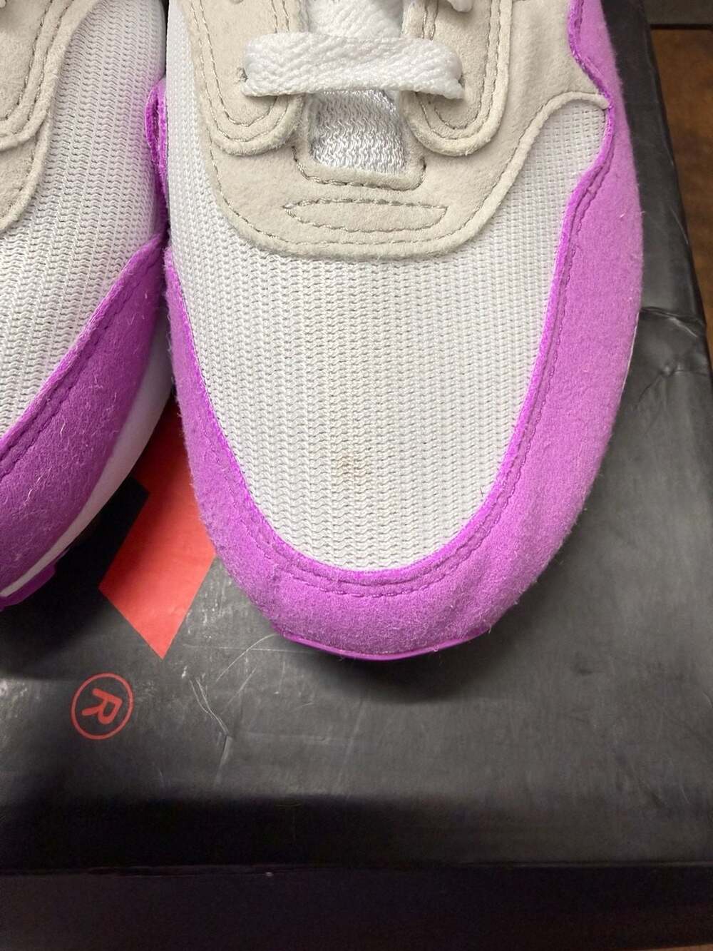 Nike Air Max 1 Fuchsia Dream Women's Size 9 Men’s 7.5 White Grey Purple - Picture 3 of 5